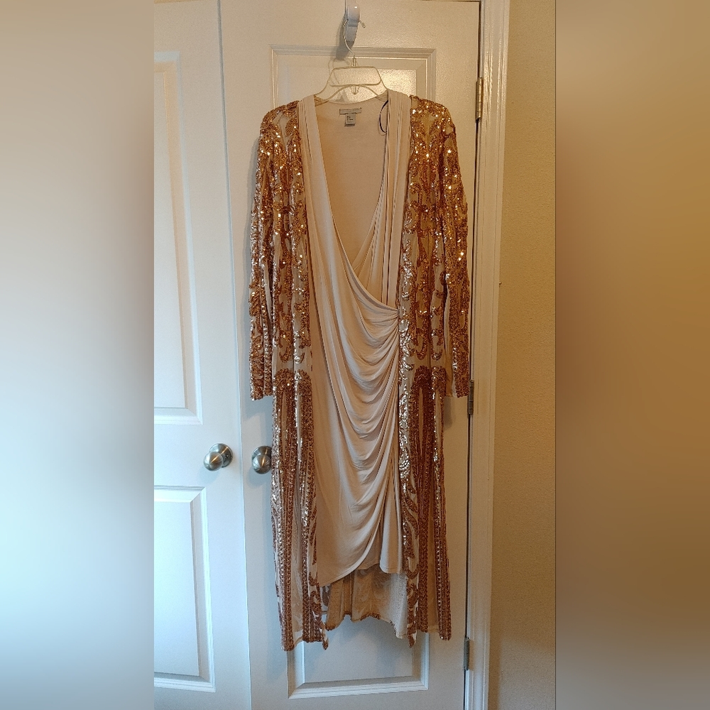 Rose gold sequin long duster